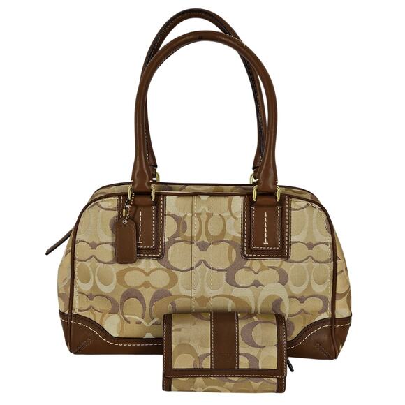 COACH Hampton Optic Signature Jacquard & Leather Handbag w/ Matching fold Wallet - Picture 1 of 16